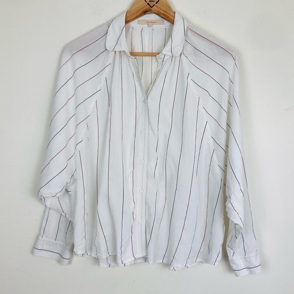 Sacrecoeur striped button front shirt with raglan sleeves and boxy fit. Small - Picture 1 of 8